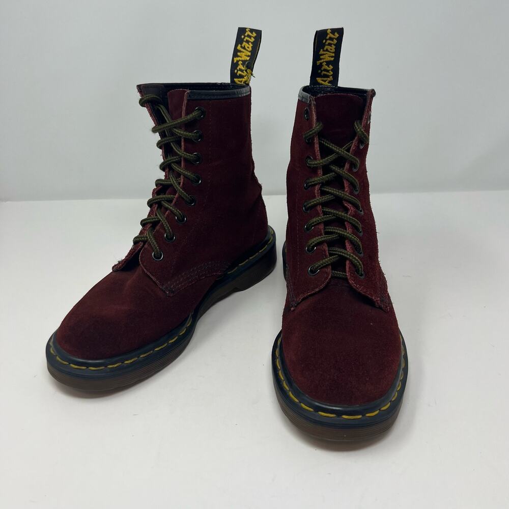 VTG Very Rare Dr Martens Na Na Boots Women's Size 7 Burgundy Suede 8 Eyelet - Picture 3 of 14